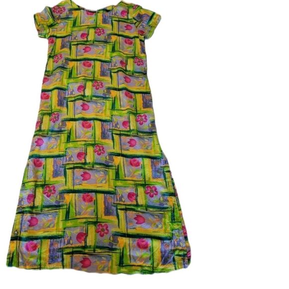 VINTAGE HAWAII NEON BRIGHT FLORAL SLIT HAWAIIAN PINK YELLOW MAXI DRESS XS SMALL - Picture 2 of 16